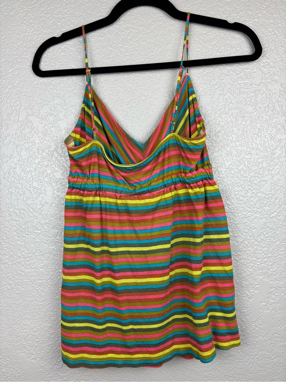 Free People Y2K Rainbow Stripe Babydoll Cami Top Women Large Cotton Summer Boho - Picture 9 of 11
